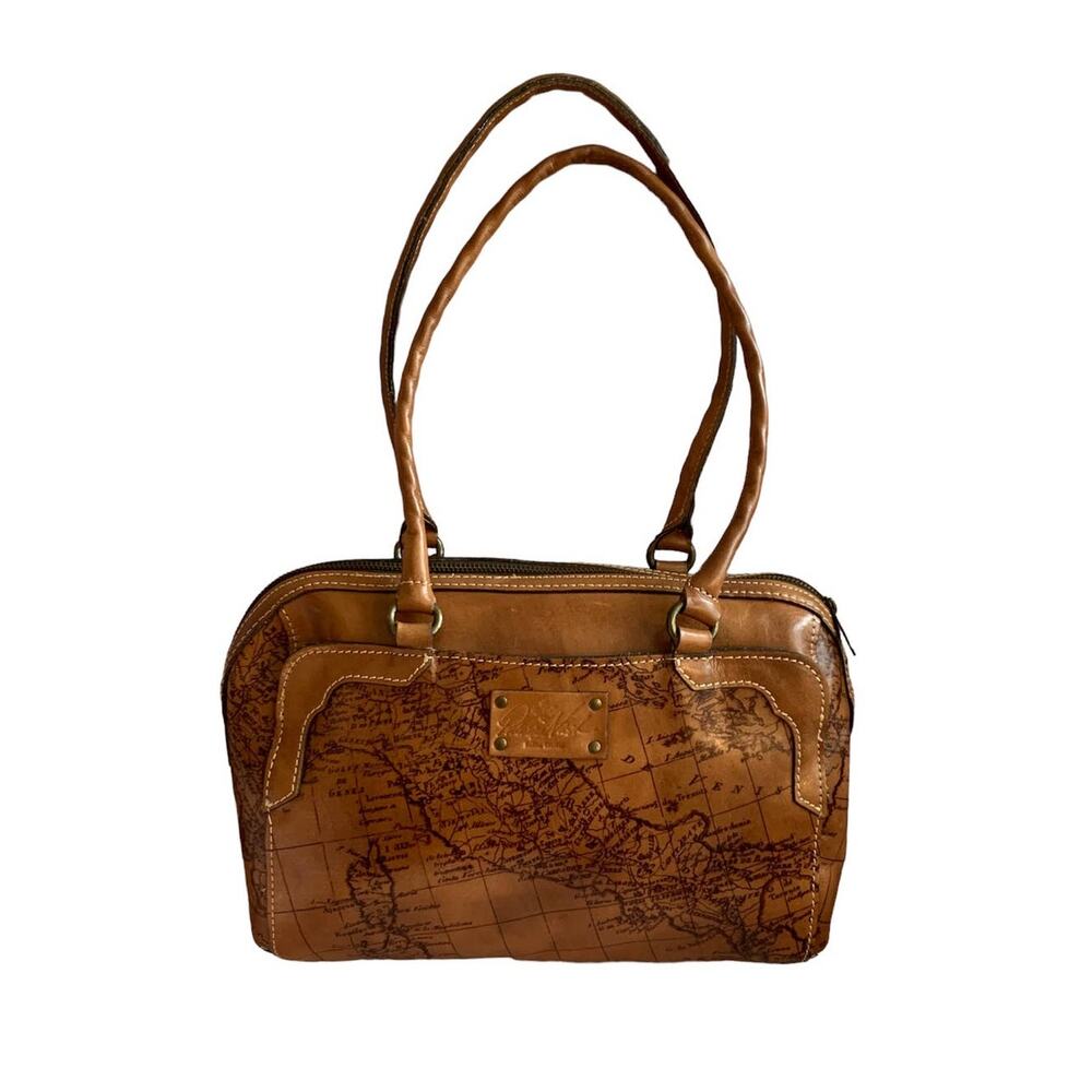 Patricia Nash Brown Leather Map Small Duffel Hand Bag Featuring Milano Italy